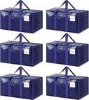6 Pack Extra Heavy Duty Large Moving Bags with Strong Zipper & Comfortable Handles, Sturdy & Durable Clothes Storage Bags Totes Bins, Blue Packing ...