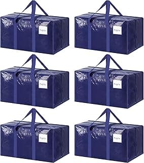 6 Pack Extra Heavy Duty Large Moving Bags with Strong Zipper & Comfortable Handles, Sturdy & Durable Clothes Storage Bags Totes Bins, Blue Packing ...
