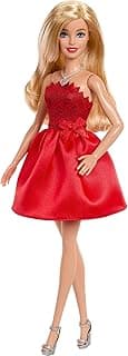 Barbie Mattel 80th Anniversary Ruby-Red Celebration Blonde Fashion Doll Wearing Red Dress with Silvery Shoes & Necklace, Collectible Toy