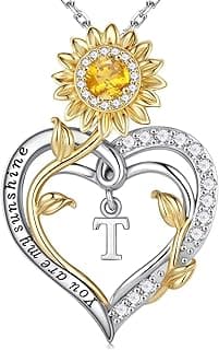 Valentines Day Gifts for Her - Sunflower Gifts for Women, Anniversary Birthday Gift for Wife, Mom, 925 Sterling Silver Sunflower Heart Necklace, Yo...