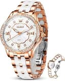 Womens Ceramic Watch Luxury Shinning Diamond Rose Gold Watch for Women Analog Quartz Ladies Dress Watches Casual Waterproof Wrist Watches for Woman...