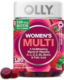 OLLY Women's Daily Multivitamin Gummy, Vitamins A, D, C, E, Biotin, Folic Acid, Adult Chewable Vitamin, Berry Flavor, 65 Day Supply - 130 Count