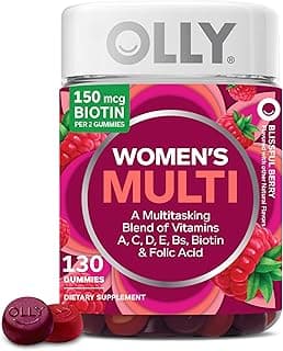 OLLY Women's Daily Multivitamin Gummy, Vitamins A, D, C, E, Biotin, Folic Acid, Adult Chewable Vitamin, Berry Flavor, 65 Day Supply - 130 Count