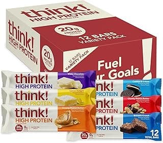 think! Protein Bars, High Protein Snacks, Gluten Free, Kosher Friendly,Variety Pack, Nutrition Bars, 2.1 Oz per Bar, 12 Count (Packaging May Vary)