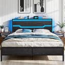 Queen Bed Frame with LED Lights & Charging Station, Bed Frame Queen Size with Headboard,13" Under Bed Storage, Noise-Free Heavy Duty Metal Support,...