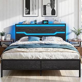 Queen Bed Frame with LED Lights & Charging Station, Bed Frame Queen Size with Headboard,13" Under Bed Storage, Noise-Free Heavy Duty Metal Support,...