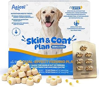 Fish Oil for Dogs, rTG Omega 3 Softgels with Freeze-Dried Stuffable Pill Concealer Treats, Skin & Coat Supplement for Shedding & Itch Relief, Wild ...