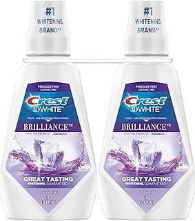 Crest Mouthwash/Mouth Rinse, 3D White Brilliance Whitening, Alcohol Free, Clean Mint, 2x1L (33.8 fl oz)