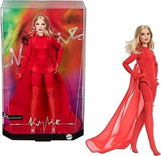 Signature Doll, Kylie Minogue Posable Collectible in “Padam Padam” Music Video Outfit with Red Bodysuit, Chiffon Cape and Lace-Up Boots