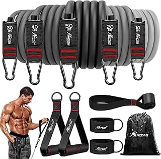 HPYGN Resistance Bands, Exercise Bands with Handles, Fitness Bands, Workout Bands with Door Anchor and Ankle Straps, for Heavy Resistance Training,...