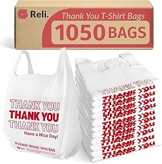 Reli. Plastic Bags Thank You (1050 Count) | White Grocery Bags with Handles | Shopping (Plastic)