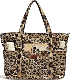Aesthetic Corduroy Tote Bag - Large Travel Tote Bag for Women with Zipper, Multi Pockets for Work, Teacher, Nurse