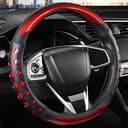 PU Leather Car Steering Wheel Cover with Anti-Slip Grip, for Women and Men, Universal Fit for 14.5-15 Inch Cars, Trucks, SUVs (Red (Round), Medium(...