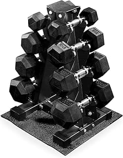 BalanceFrom Rubber Coated Hex Dumbbell Weight Set with Storage Rack, 100LB or 150LB or 200LB Set, 5-20 lbs or 5-25 lbs or 10-30 lbs Pairs