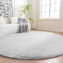 Amazon Basics Fluffy Washable Round Area Rug, Circle Shaggy Carpet for Living Room, Bedroom, Nursery, 7'R, Gray