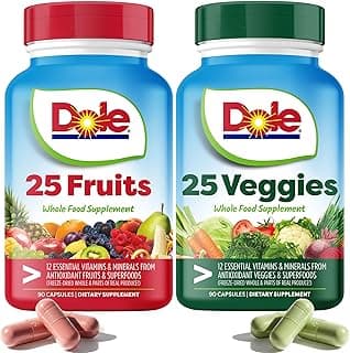 Dole Daily Fruits and Veggies Supplement - Whole Food Plant-Based Nutrition with 25 Fruits + 25 Vegetables, 12 Essential Vitamins & Minerals, Antio...