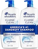 Head & Shoulders Anti-Dandruff Shampoo with 1% Pyrithione Zinc, Classic Clean Shampoo Twin Pack, Daily Use, Flake Control, Scalp Care, Color-Safe, Deep Clean, 32.1 fl oz Each