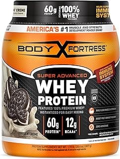 Body Fortress Super Advanced Whey Protein Powder, Cookies N’ Creme, 60g Protein & 12g BCAAs Per 2 Scoops, Muscle Gain & Recovery, Immune Support wi...