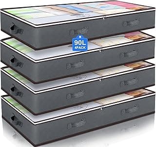 Budding Joy 90L Under Bed Storage Containers, Closet Organizers and Storage Bins, Foldable Underbed Storage Bags for Linen Sheets, Blanket, Clothin...