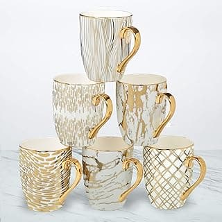 Matrix Gold Porcelain Coffee & Tea Mug Set – Premium Fine Porcelain with Elegant Gold-Plated Finish, Luxury Drinkware for Everyday Dining, Entertai...