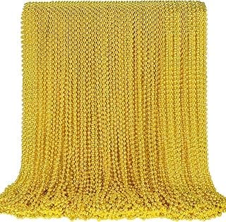 SHAOQINLIN 100 PCS Gold Bead Necklace, Gold Mardi Gras Christmas Beads Necklaces 33" Metallic Beaded Costume Necklaces Party Necklaces for Mardi Gr...