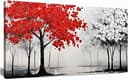 AUUZAIUA Large Canvas Wall Art for Living Room Red and White Misty Forest Hand Painted Aesthetic Artwork for Bedroom Office Kitchen 20"x40"