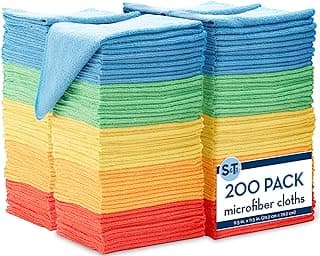 S&T INC. 200 Pack Microfiber Cleaning Cloth, Bulk Towels for Home, Reusable Microfiber Towels for Cars, Cleaning Rags, Assorted, 11.5 Inches x 11.5...