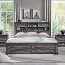 Farmhouse Queen Size Bed Frame with 54" Tall Headboard, Headboard with 4 Storage Rack, 2 Drawers, 18" Roman Column Decoration Footboard, Wood Platf...