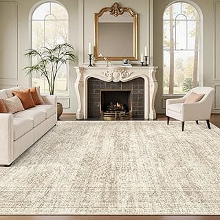 Washable Area Rug 8x10, Large Soft Rugs for Living Room Vintage Beige Carpet 8x10 Area Rugs for Bedroom Dining Room Non-Slip Stain Resistant Under ...