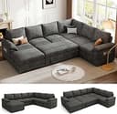 108 Inch Sectional Sleeper Sofa with Pull Out Bed, U Shaped 7 Seat Modular Sectional Sofa with Storage, Sectional Couches for Living Room, Cloud Mo...