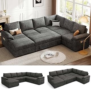 108 Inch Sectional Sleeper Sofa with Pull Out Bed, U Shaped 7 Seat Modular Sectional Sofa with Storage, Sectional Couches for Living Room, Cloud Mo...