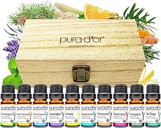 PURA D'OR Organic Perfect10 Essential Oils Set - 10x 10mL Wood Box Aromatherapy Gift Set - 100% Pure Therapeutic Grade for Relaxation and Wellness ...